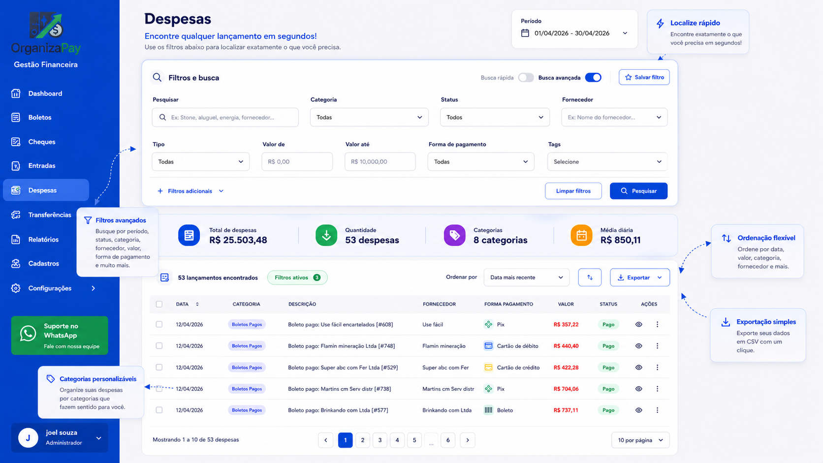Mockup: Filtros e Busca