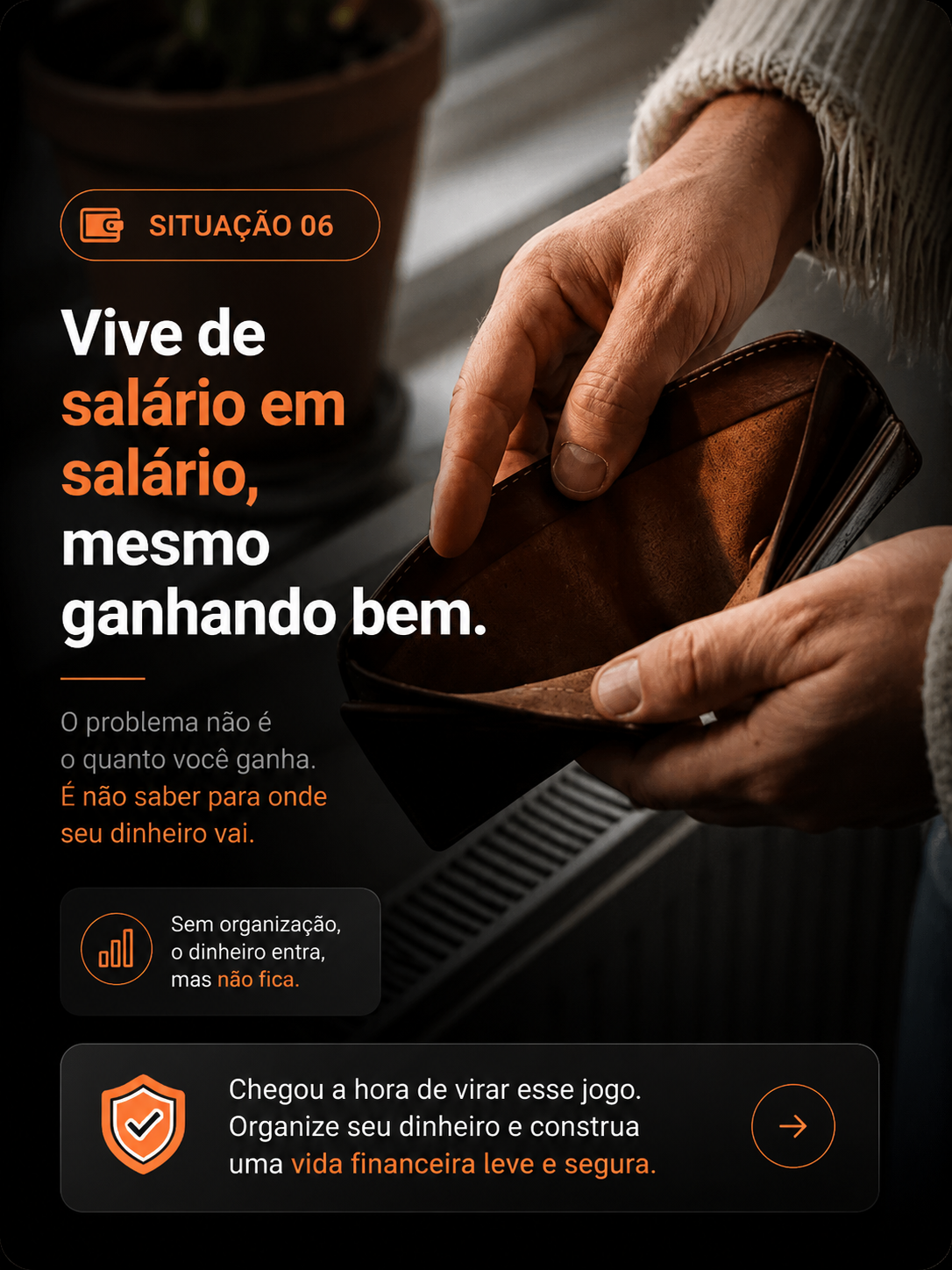 Situação 06 - Vive de salário em salário, mesmo ganhando bem